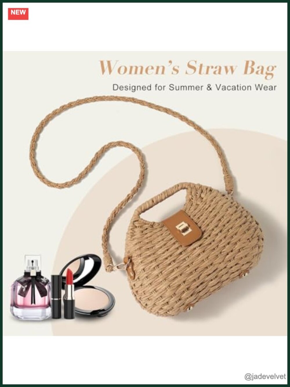Natural Straw Handwoven Crossbody Purse with Adjustable Strap - Picture 5 of 5